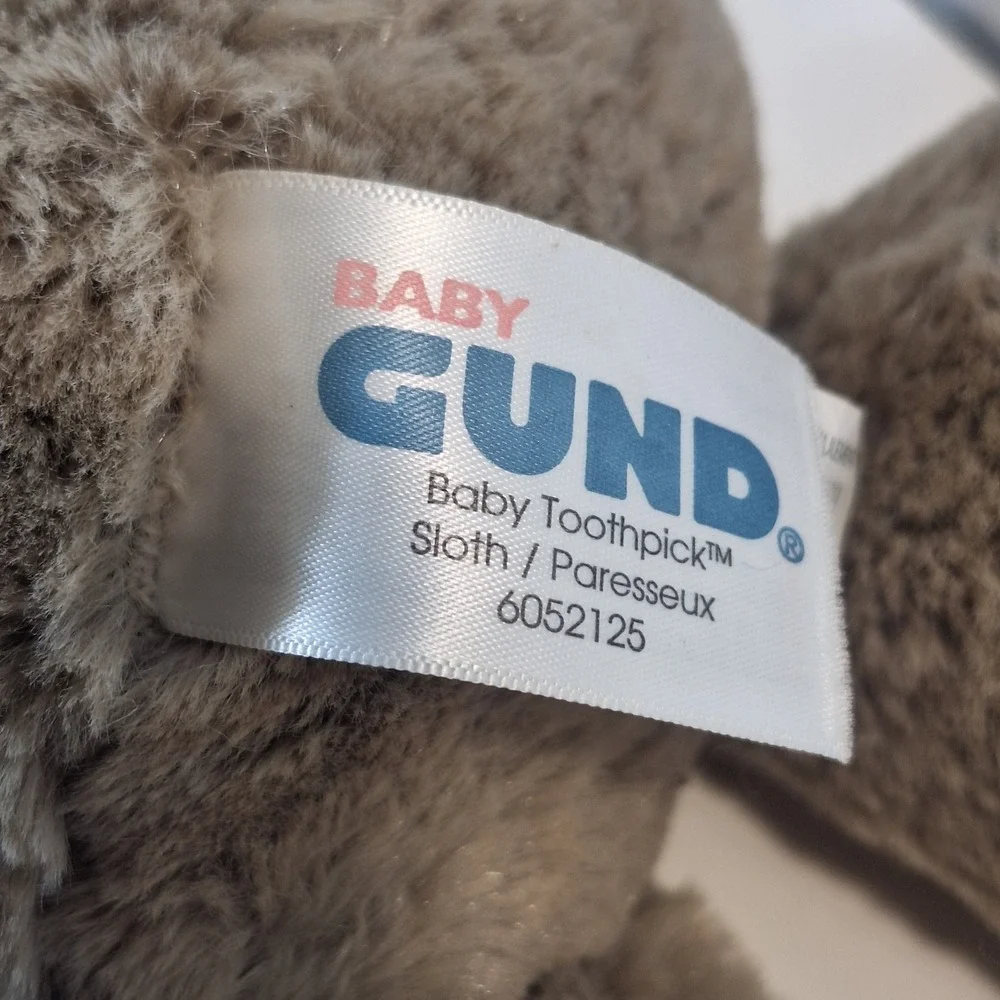 Baby Gund Toothpick Gray Sloth Plush Stuffed BeanBag Lovey Toy 16